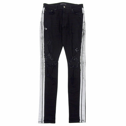 AMIRI アミリ ダメージ加工 サイドライン スキニー デニムパンツ ボトムス メンズ 黒 ブラック 34 ボトムス 34