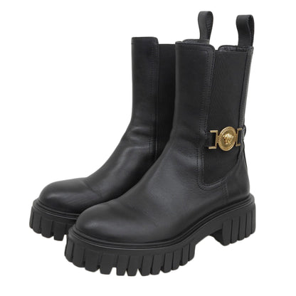 Versace ヴェルサーチ 美品 アリア メデューサ チェルシーブーツ レディース ブラック 37 シューズ 37