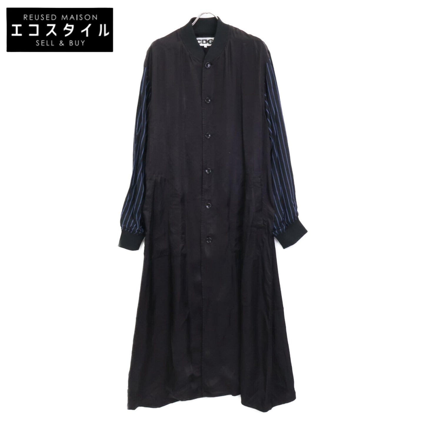 COMMEdesGARCONS コムデギャルソン CDG ﾌﾞﾗｯｸ SZ-C001 ｽﾄﾗｲﾌﾟ ｽﾀｯﾌｺｰﾄ コート L