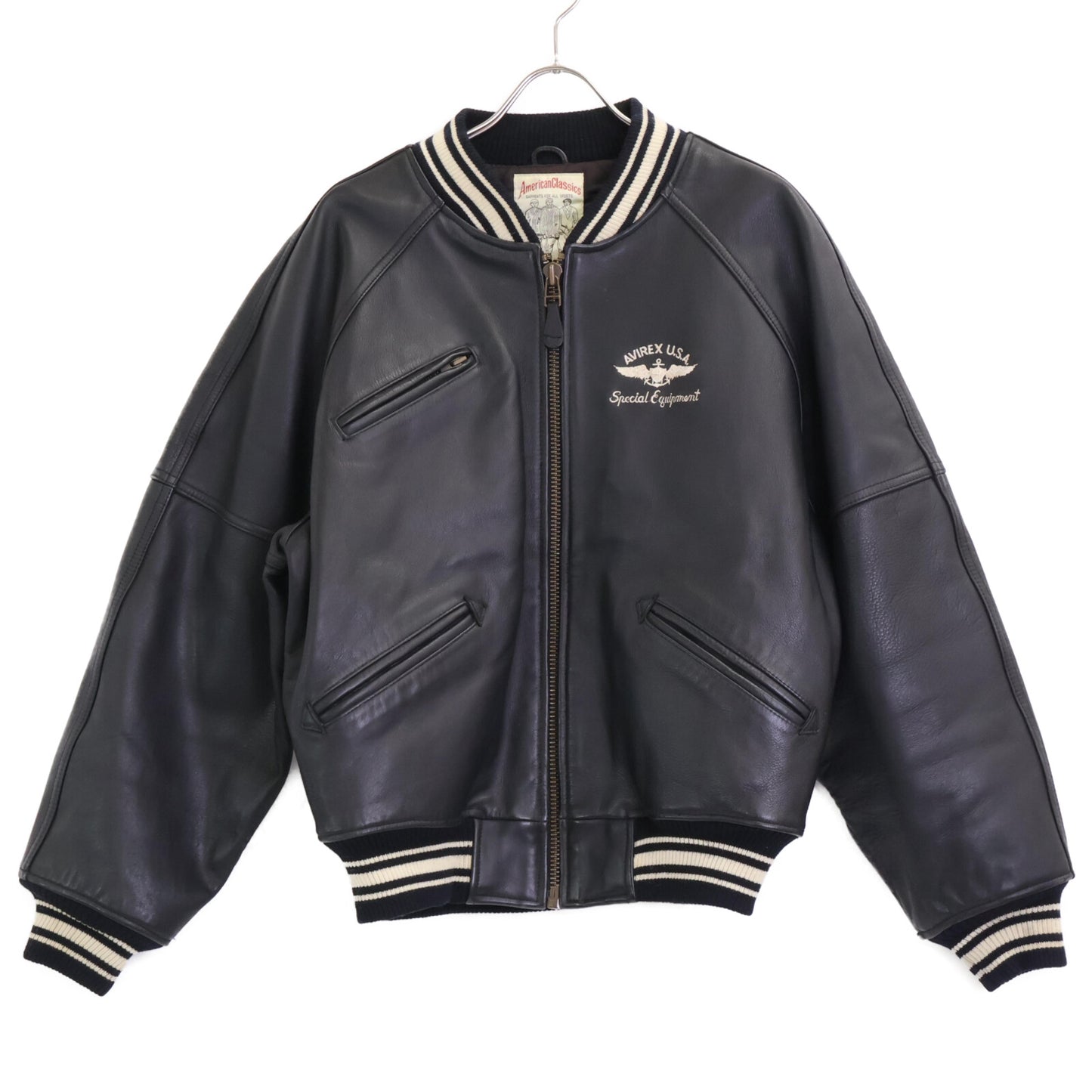 AVIREX アヴィレックス ﾌﾞﾗｯｸ 8462 JRC35AC 2 ｵｰﾙﾚｻﾞｰ ﾌﾗｲﾄｼﾞｬｹｯﾄ ジャケット S