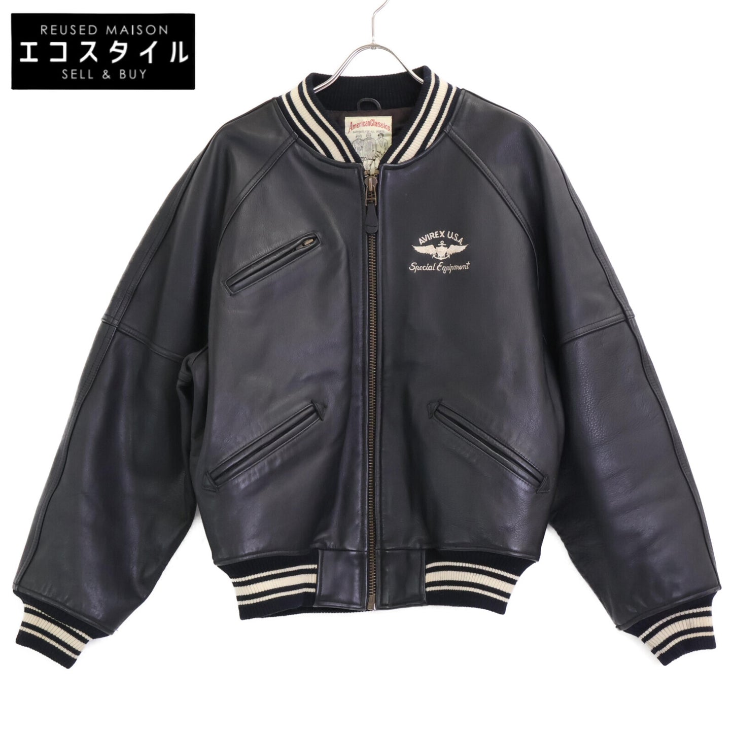AVIREX アヴィレックス ﾌﾞﾗｯｸ 8462 JRC35AC 2 ｵｰﾙﾚｻﾞｰ ﾌﾗｲﾄｼﾞｬｹｯﾄ ジャケット S