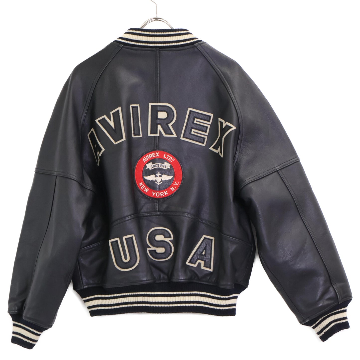 AVIREX アヴィレックス ﾌﾞﾗｯｸ 8462 JRC35AC 2 ｵｰﾙﾚｻﾞｰ ﾌﾗｲﾄｼﾞｬｹｯﾄ ジャケット S