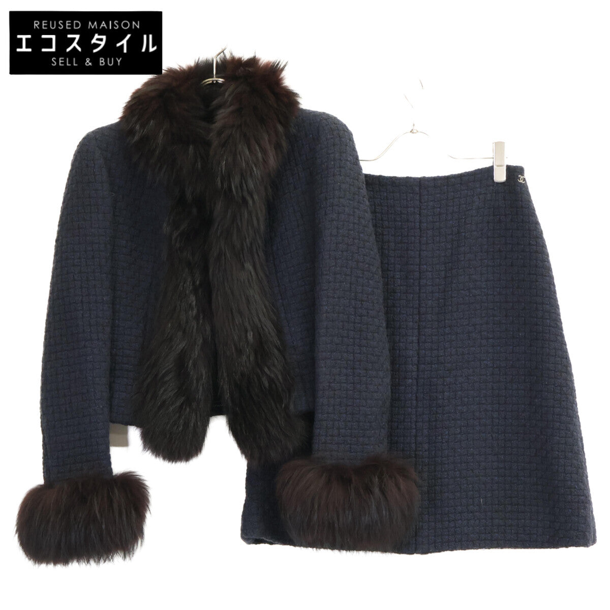 CHANEL シャネル 00A P16217V08854 トリミングフォックスファー ツイード ジャケット＆スカート スーツ セットアップ 40/40