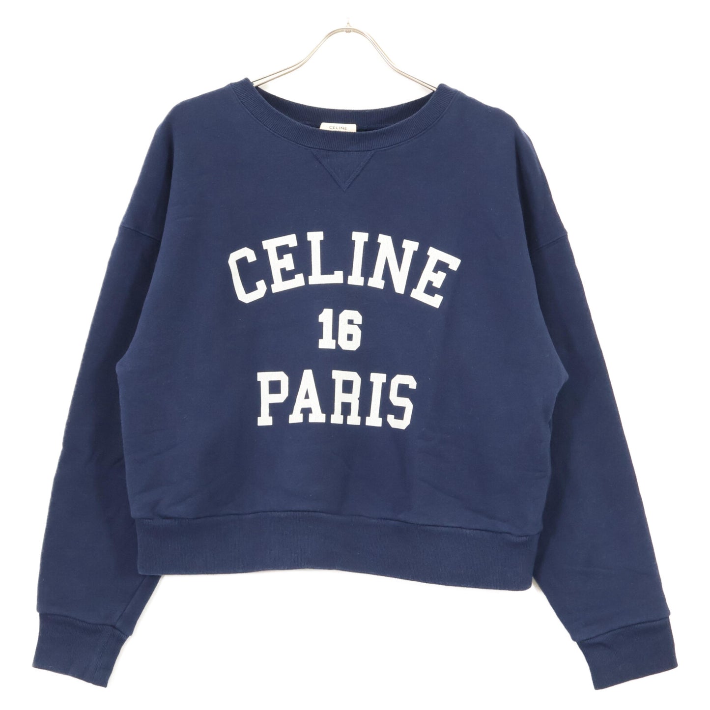 CELINE セリーヌ 2Y09E649W ﾈｲﾋﾞｰ ｸﾗｯｸ加工 ｽｳｪｯﾄﾛｺﾞﾄﾚｰﾅ トップス L