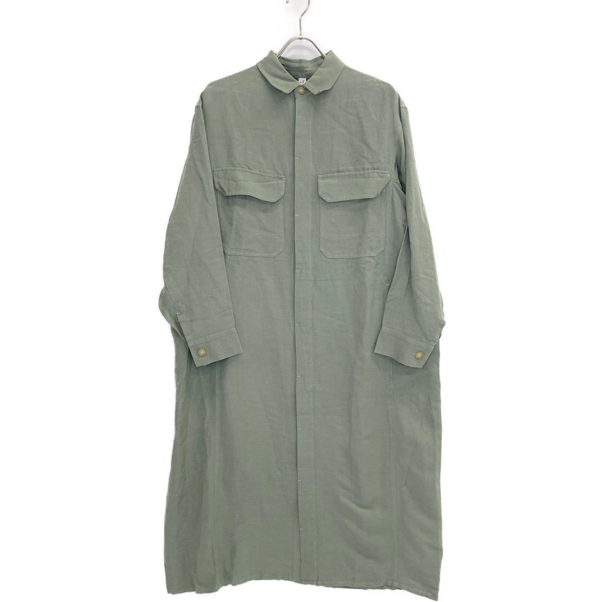 TRADITIONAL WEATHERWEAR トラディショナルウェザーウェア グリーン × IENA別注 WAIST BELT LONG SHIRT リネン レーヨン ベルテッド ロング シャツ ワンピース ワンピース S