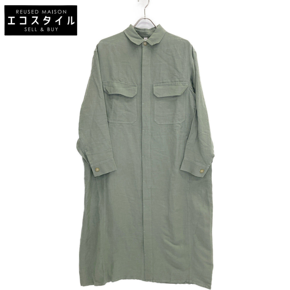 TRADITIONAL WEATHERWEAR トラディショナルウェザーウェア グリーン × IENA別注 WAIST BELT LONG SHIRT リネン レーヨン ベルテッド ロング シャツ ワンピース ワンピース S