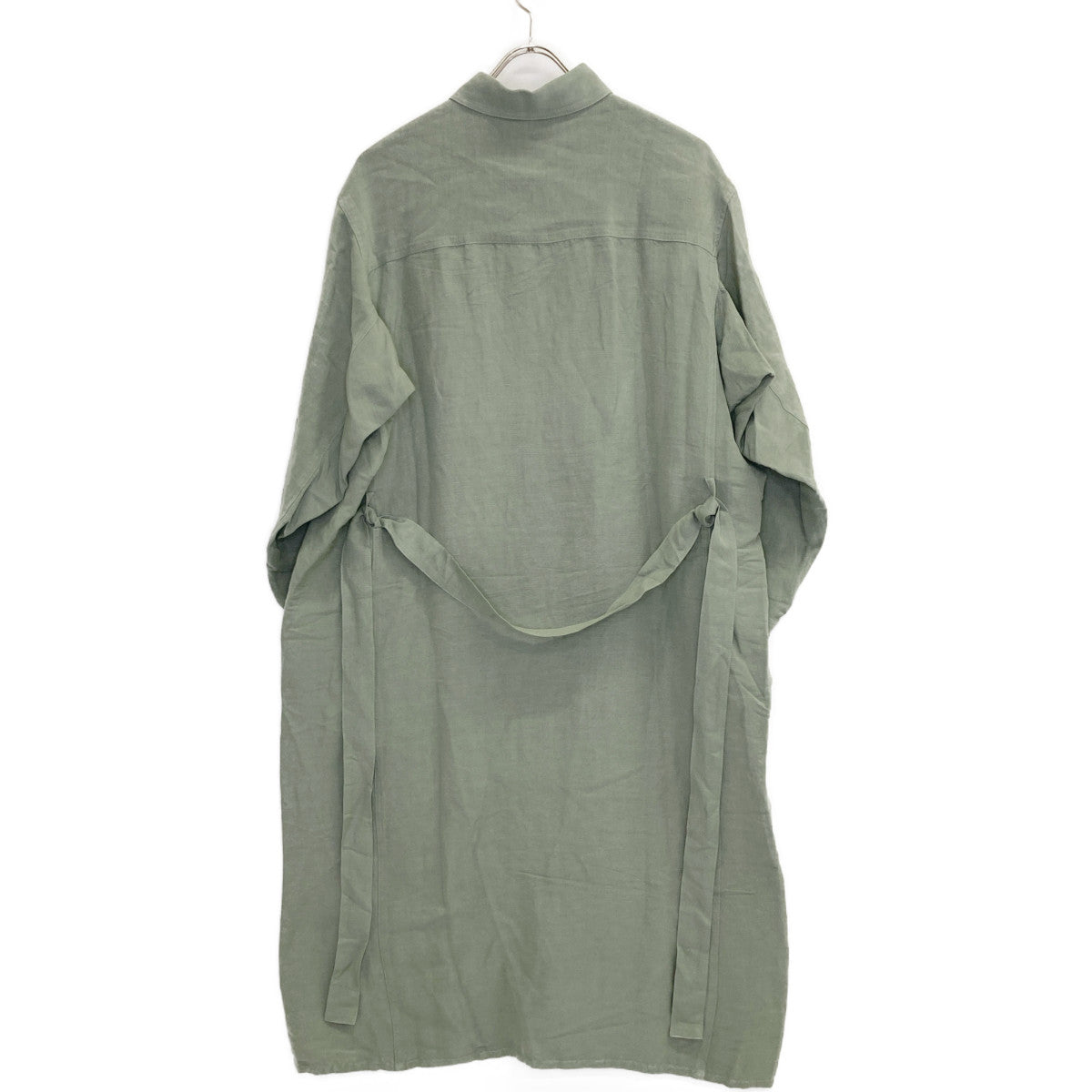 TRADITIONAL WEATHERWEAR トラディショナルウェザーウェア グリーン × IENA別注 WAIST BELT LONG SHIRT リネン レーヨン ベルテッド ロング シャツ ワンピース ワンピース S