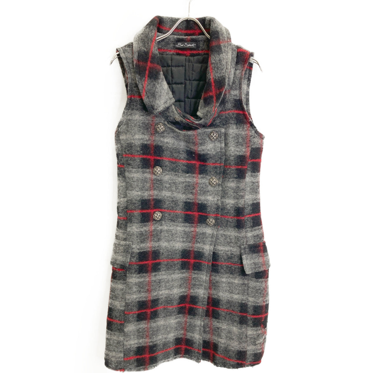 BAD SPIRIT バッドスピリット グレー ウール チャック 中綿 ダブル 論じジレコート コート S