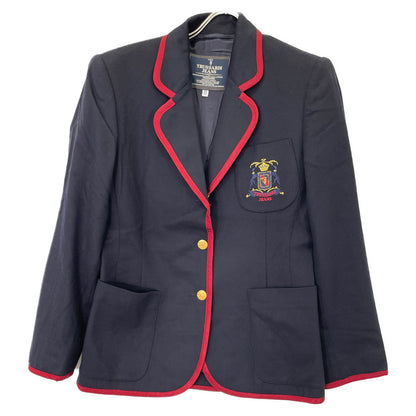 TRUSSARDI トラサルディ ネイビー×レッド エンブレム付き 金ボタン ウールカシミヤ ブレザー ジャケット 28/42