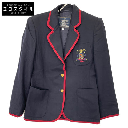 TRUSSARDI トラサルディ ネイビー×レッド エンブレム付き 金ボタン ウールカシミヤ ブレザー ジャケット 28/42