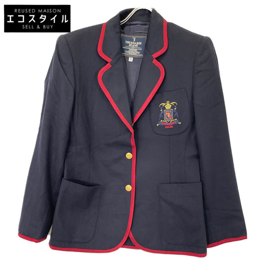 TRUSSARDI トラサルディ ネイビー×レッド エンブレム付き 金ボタン ウールカシミヤ ブレザー ジャケット 28/42