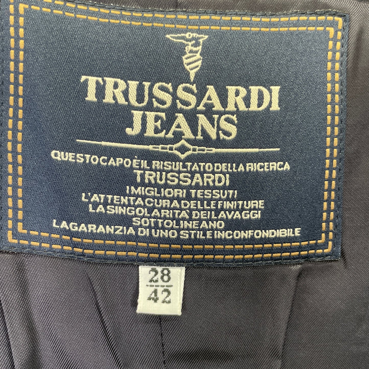 TRUSSARDI トラサルディ ネイビー×レッド エンブレム付き 金ボタン ウールカシミヤ ブレザー ジャケット 28/42