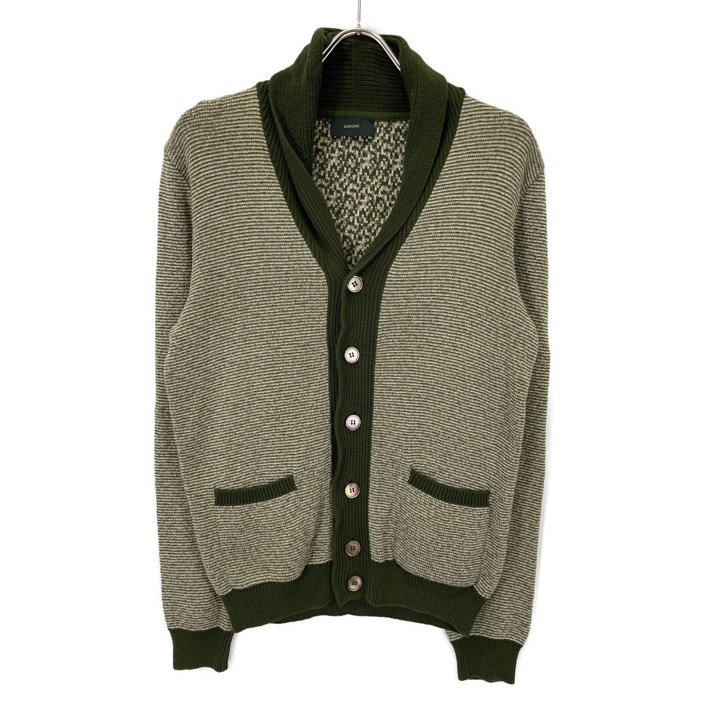 ZANONE ザノーネ ｸﾞﾘｰﾝ 7ETJP1 ZC047 ｺｯﾄﾝ ｽﾀﾝﾄﾞｶﾗｰﾆｯﾄｶｰﾃﾞｨｶﾞﾝ トップス 48