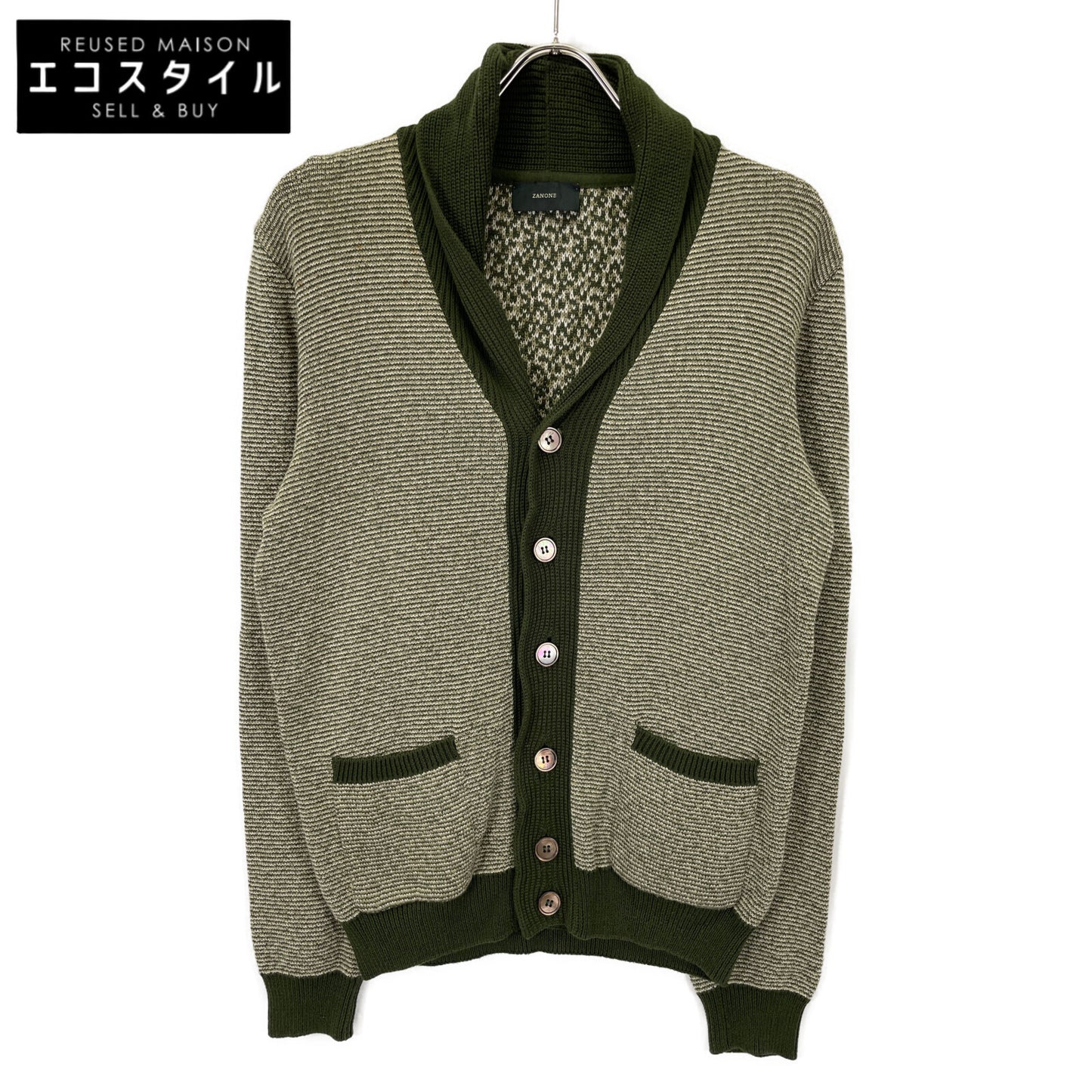 ZANONE ザノーネ ｸﾞﾘｰﾝ 7ETJP1 ZC047 ｺｯﾄﾝ ｽﾀﾝﾄﾞｶﾗｰﾆｯﾄｶｰﾃﾞｨｶﾞﾝ トップス 48