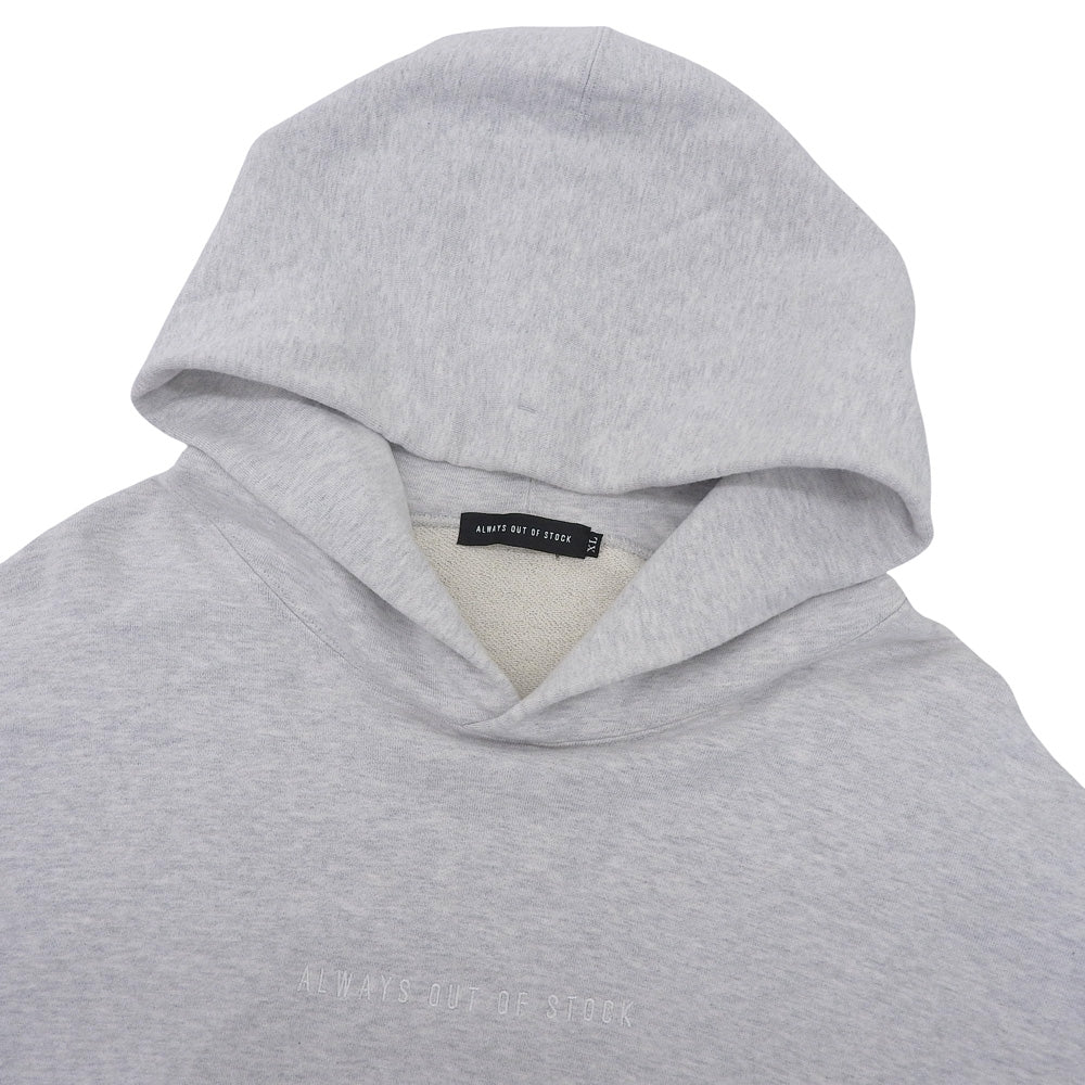 ALWAYS OUT OF STOCK オールウェイズアウトオブストック バックロゴ プルオーバーフーディ トップス メンズ コットン ライトグレー XL トップス XL