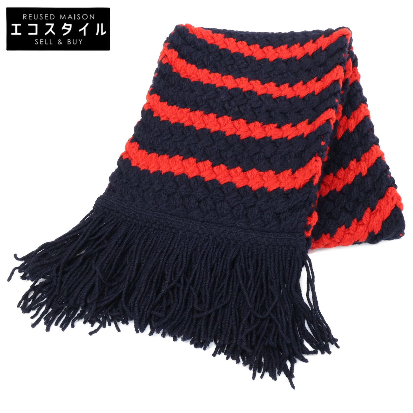 ALANUI アラヌイ 【新品】LWMA011F23KNI002 NAVIGATORS SCARF ボーダー フリンジ マフラー O/S