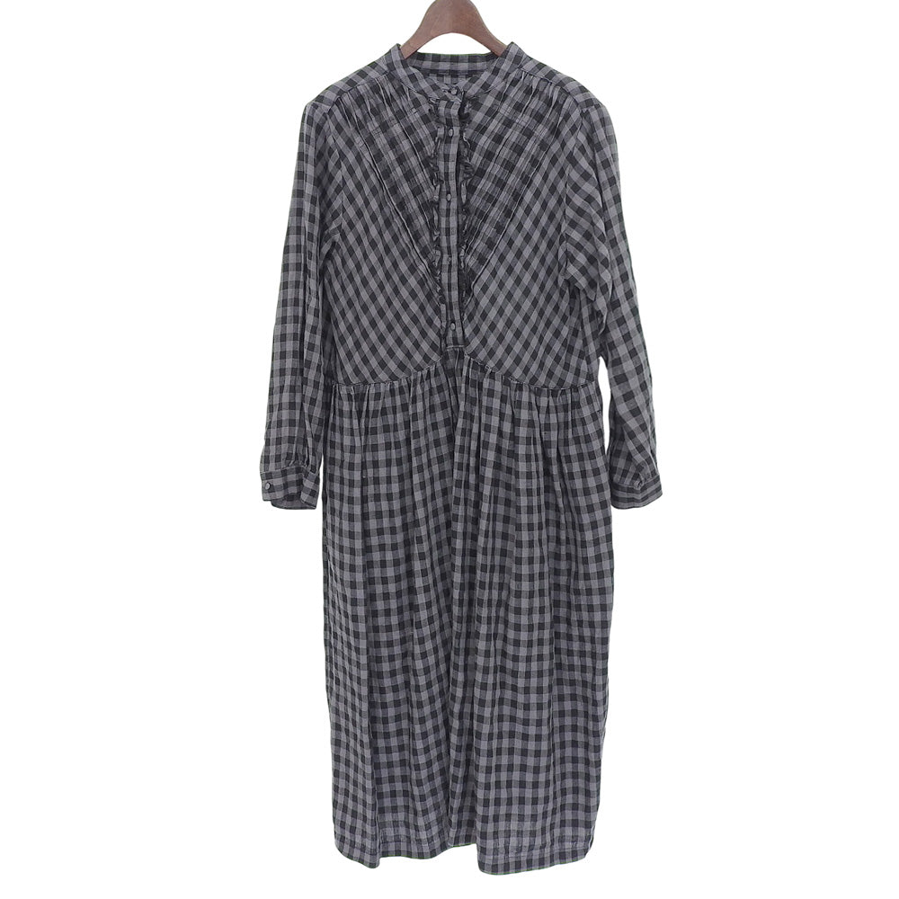 ubasoku ウバソク 美品 バンドカラー ピンタックフリル付き ワンピース レディース グレー×ブラック F ub-0134 グレー/ブラック ワンピース F