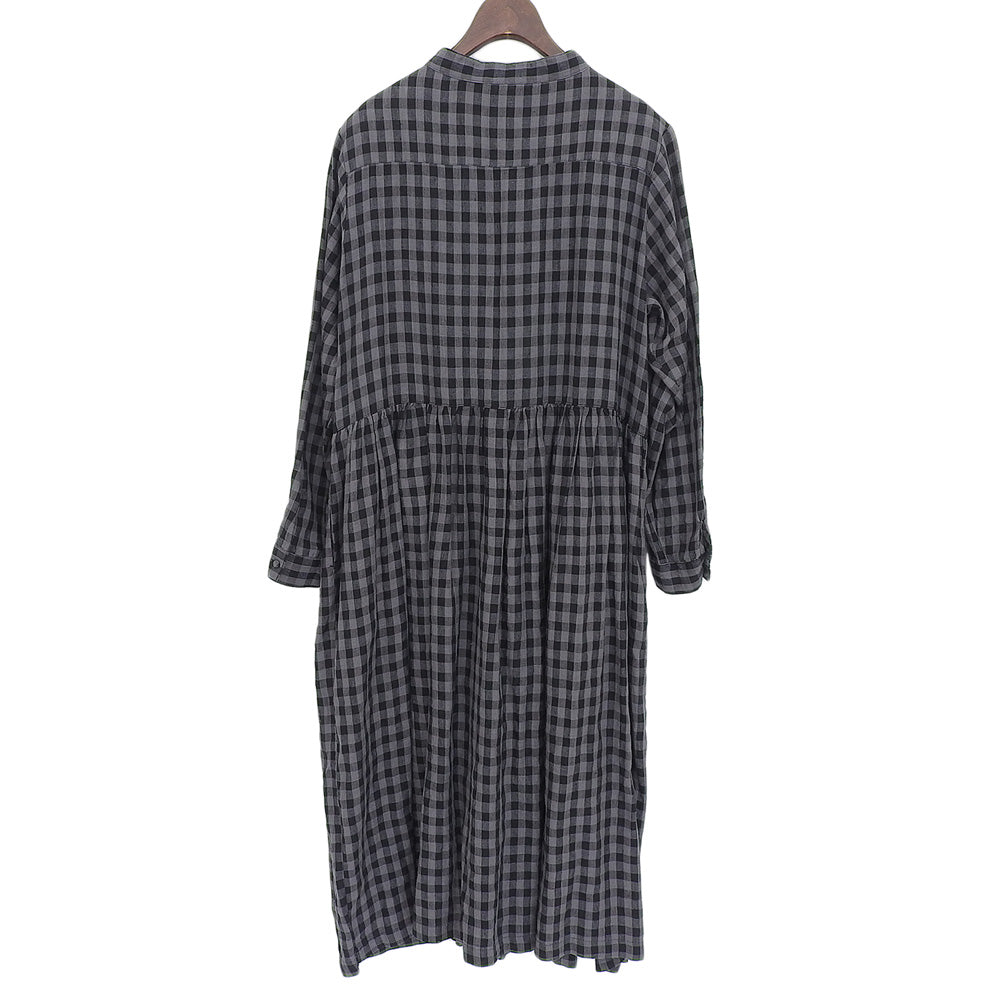 ubasoku ウバソク 美品 バンドカラー ピンタックフリル付き ワンピース レディース グレー×ブラック F ub-0134 グレー/ブラック ワンピース F