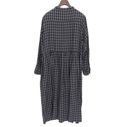 ubasoku ウバソク 美品 バンドカラー ピンタックフリル付き ワンピース レディース グレー×ブラック F ub-0134 グレー/ブラック ワンピース F