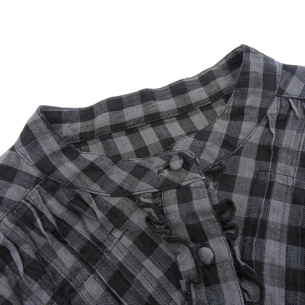 ubasoku ウバソク 美品 バンドカラー ピンタックフリル付き ワンピース レディース グレー×ブラック F ub-0134 グレー/ブラック ワンピース F