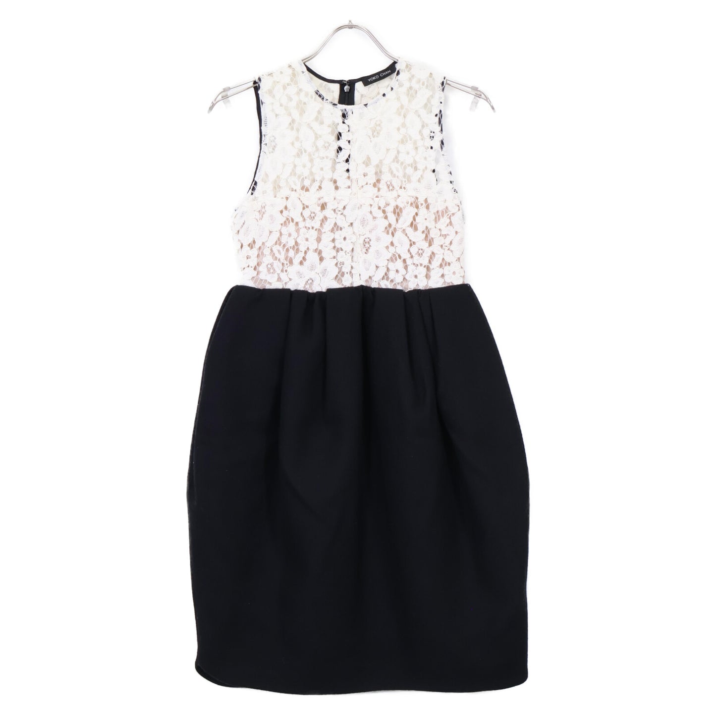 YOKOCHAN ヨーコチャン ブラック コットン混 レース切替 ノースリーブワンピース ワンピース 36