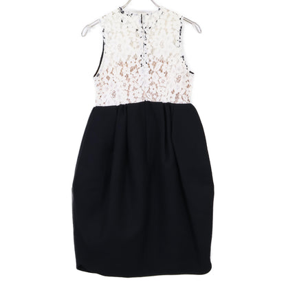 YOKOCHAN ヨーコチャン ブラック コットン混 レース切替 ノースリーブワンピース ワンピース 36