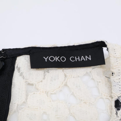 YOKOCHAN ヨーコチャン ブラック コットン混 レース切替 ノースリーブワンピース ワンピース 36