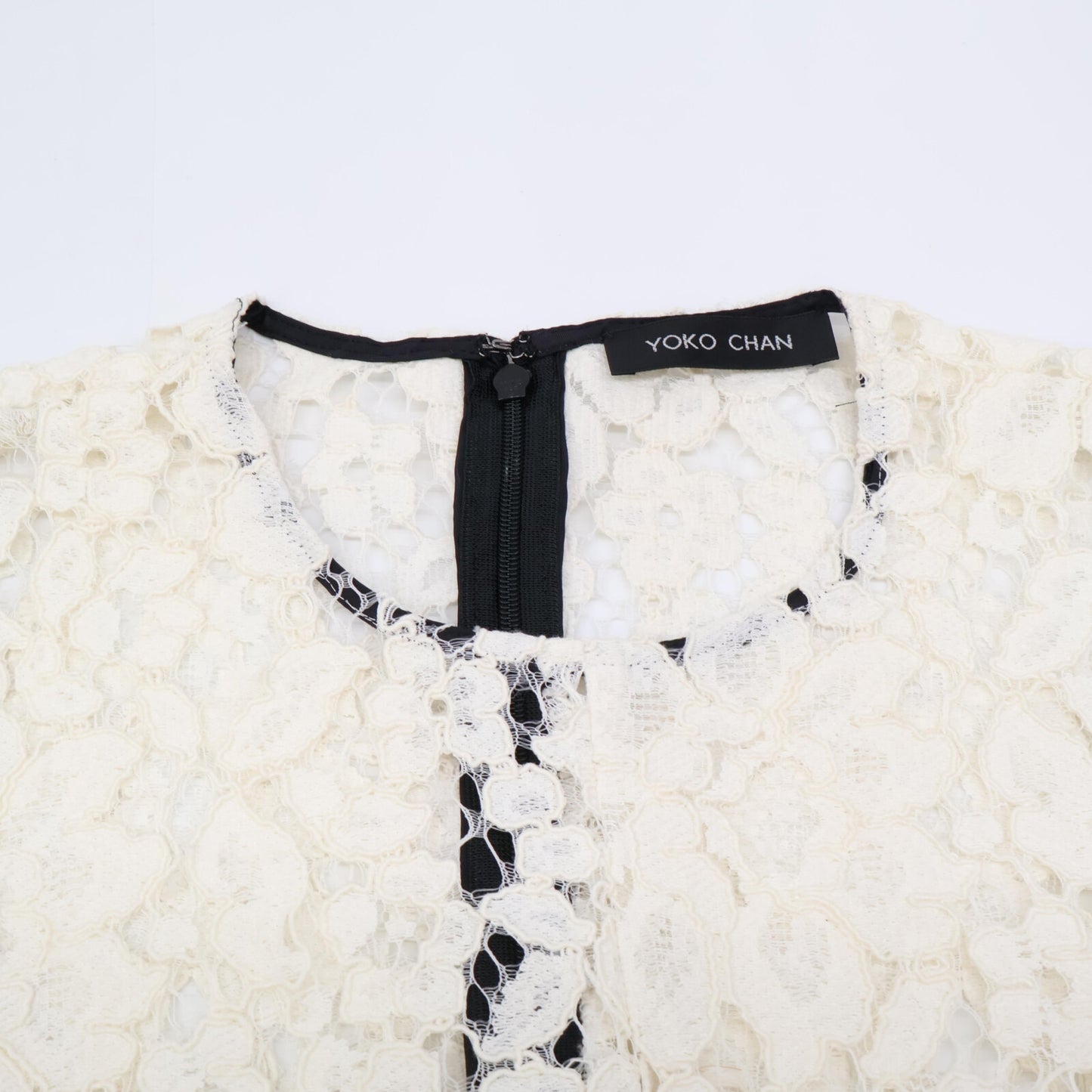 YOKOCHAN ヨーコチャン ブラック コットン混 レース切替 ノースリーブワンピース ワンピース 36