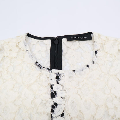 YOKOCHAN ヨーコチャン ブラック コットン混 レース切替 ノースリーブワンピース ワンピース 36