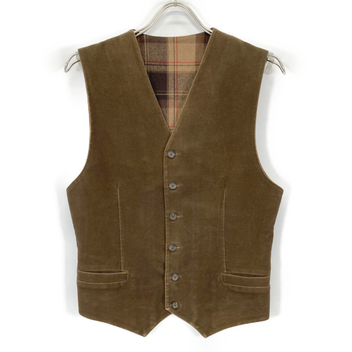 D&G ディーアンドジー ﾌﾞﾗｳﾝ ﾓｰﾙｽｷﾝ×ﾁｪｯｸ ﾍﾞｽﾄ ベスト 32／46