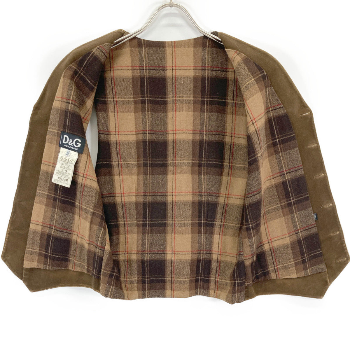 D&G ディーアンドジー ﾌﾞﾗｳﾝ ﾓｰﾙｽｷﾝ×ﾁｪｯｸ ﾍﾞｽﾄ ベスト 32／46