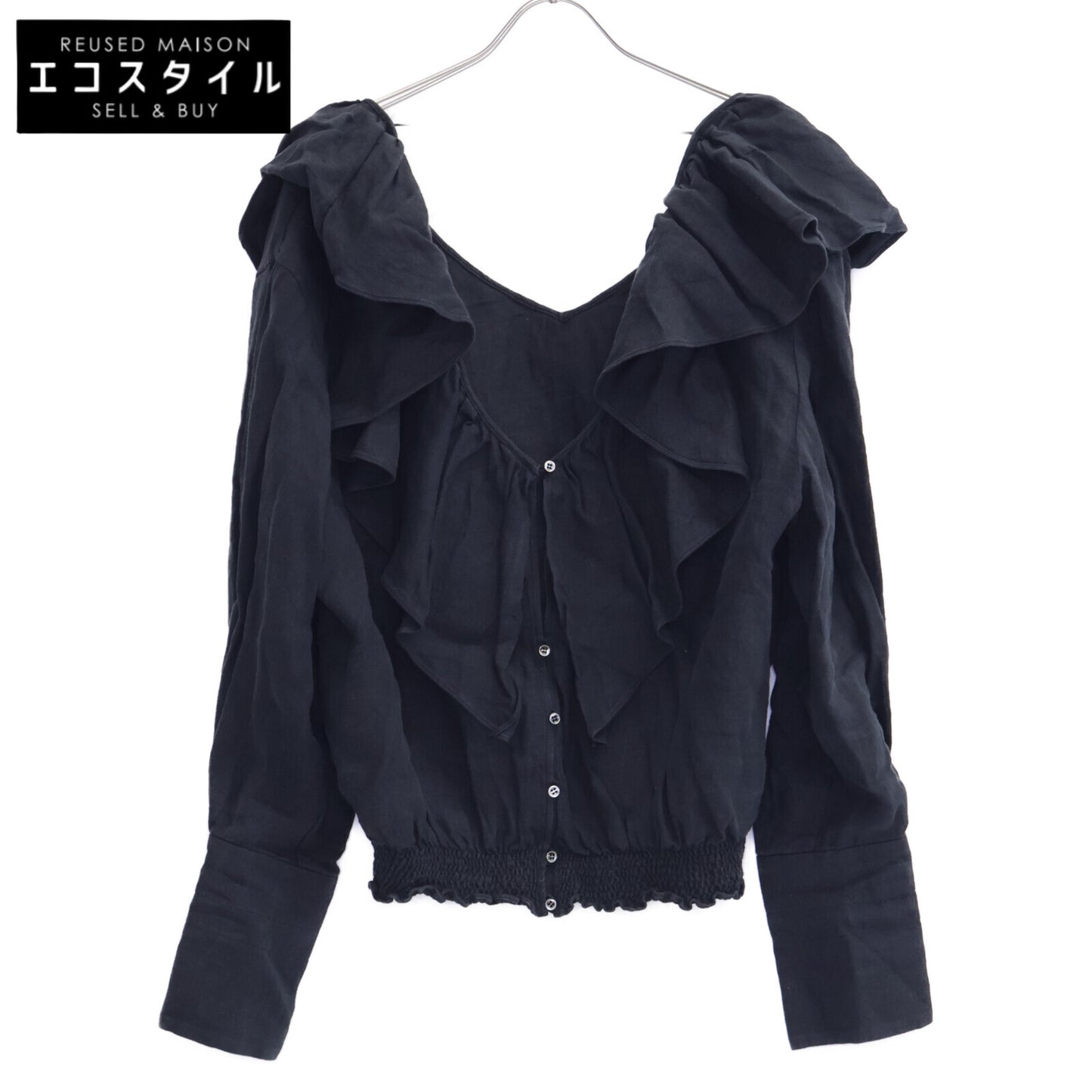 Chaos カオス ﾌﾞﾗｯｸ ﾘﾈﾝ ｵｰﾊﾞｰｶﾗｰｿﾘｯﾄﾌﾞﾗｳｽ トップス F