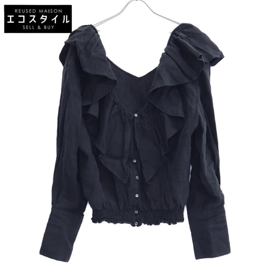 Chaos カオス ﾌﾞﾗｯｸ ﾘﾈﾝ ｵｰﾊﾞｰｶﾗｰｿﾘｯﾄﾌﾞﾗｳｽ トップス F