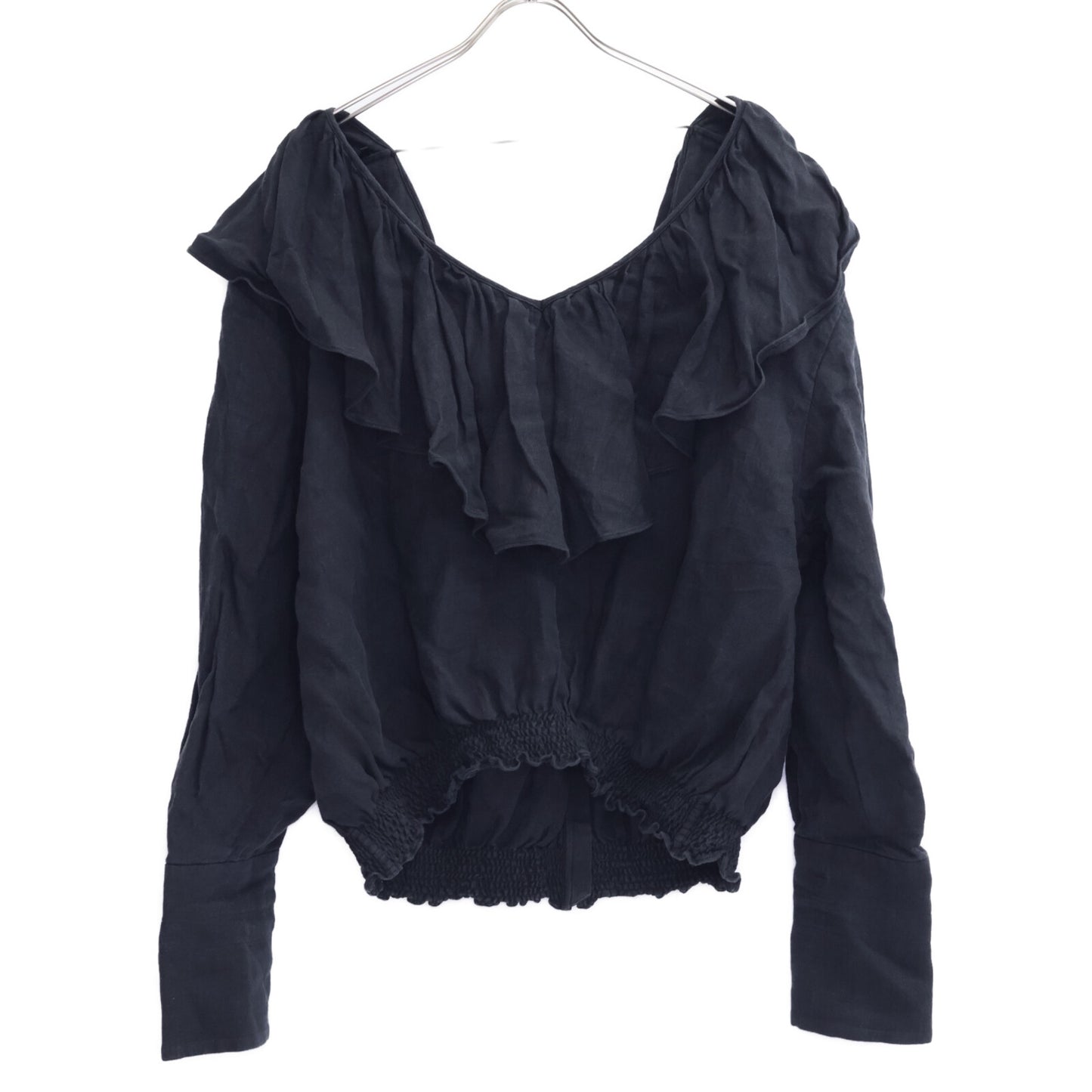 Chaos カオス ﾌﾞﾗｯｸ ﾘﾈﾝ ｵｰﾊﾞｰｶﾗｰｿﾘｯﾄﾌﾞﾗｳｽ トップス F