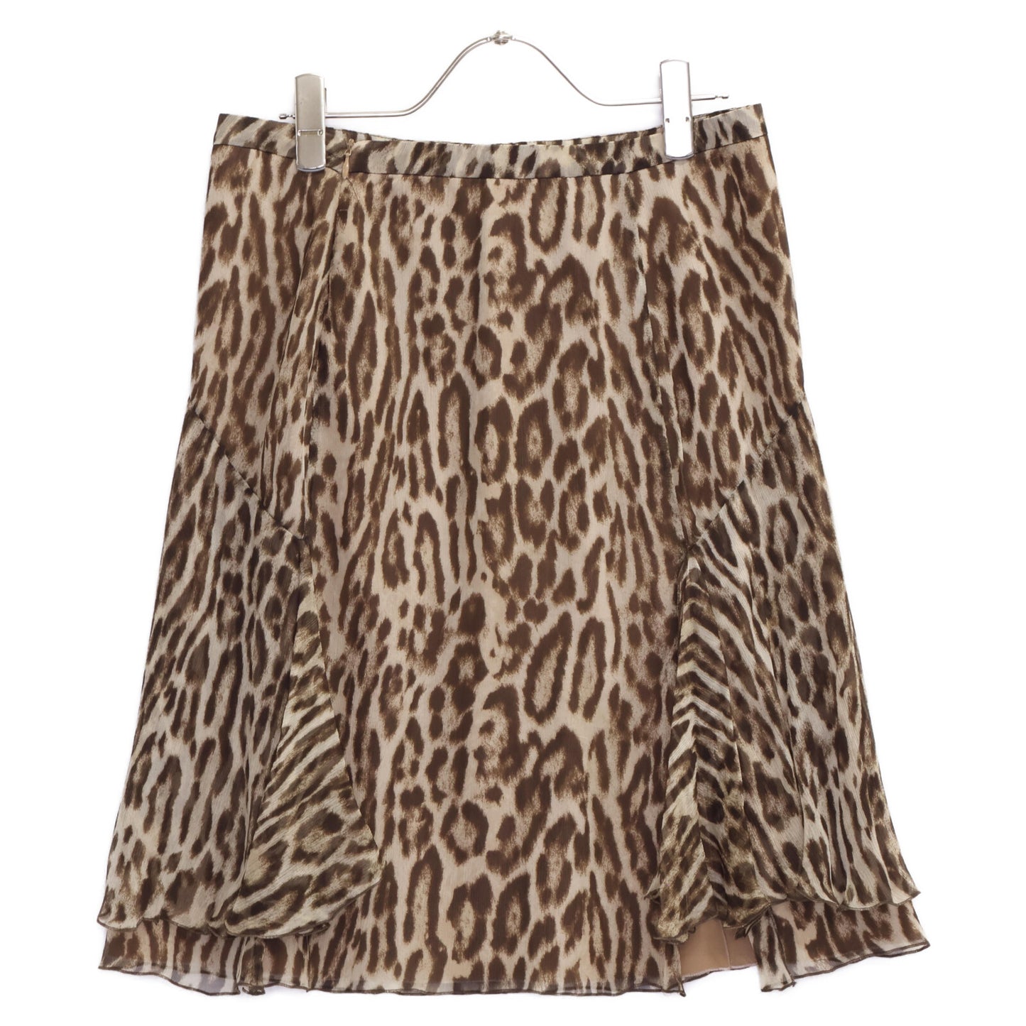 VALENTINO ヴァレンティノ ROMA ﾍﾞｰｼﾞｭ 12677 ｼﾙｸ ﾚｵﾊﾟｰﾄﾞ柄 ｽｶｰﾄ スカート 40／4