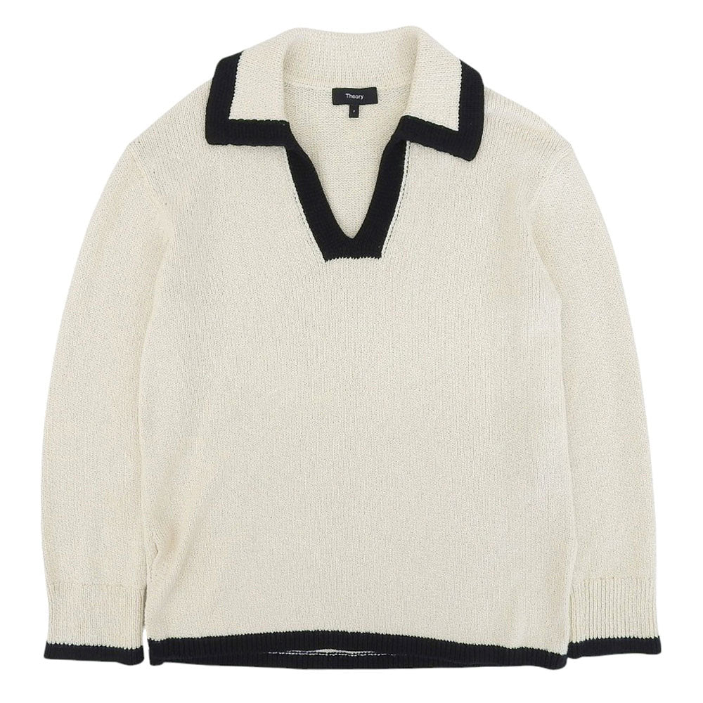 Theory セオリー Wave Boucle OW LS Pullover トップス レディース ホワイト×ネイビー P 24SS トップス P