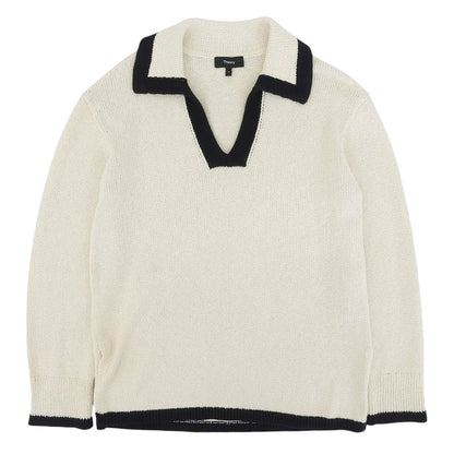 Theory セオリー Wave Boucle OW LS Pullover トップス レディース ホワイト×ネイビー P 24SS トップス P