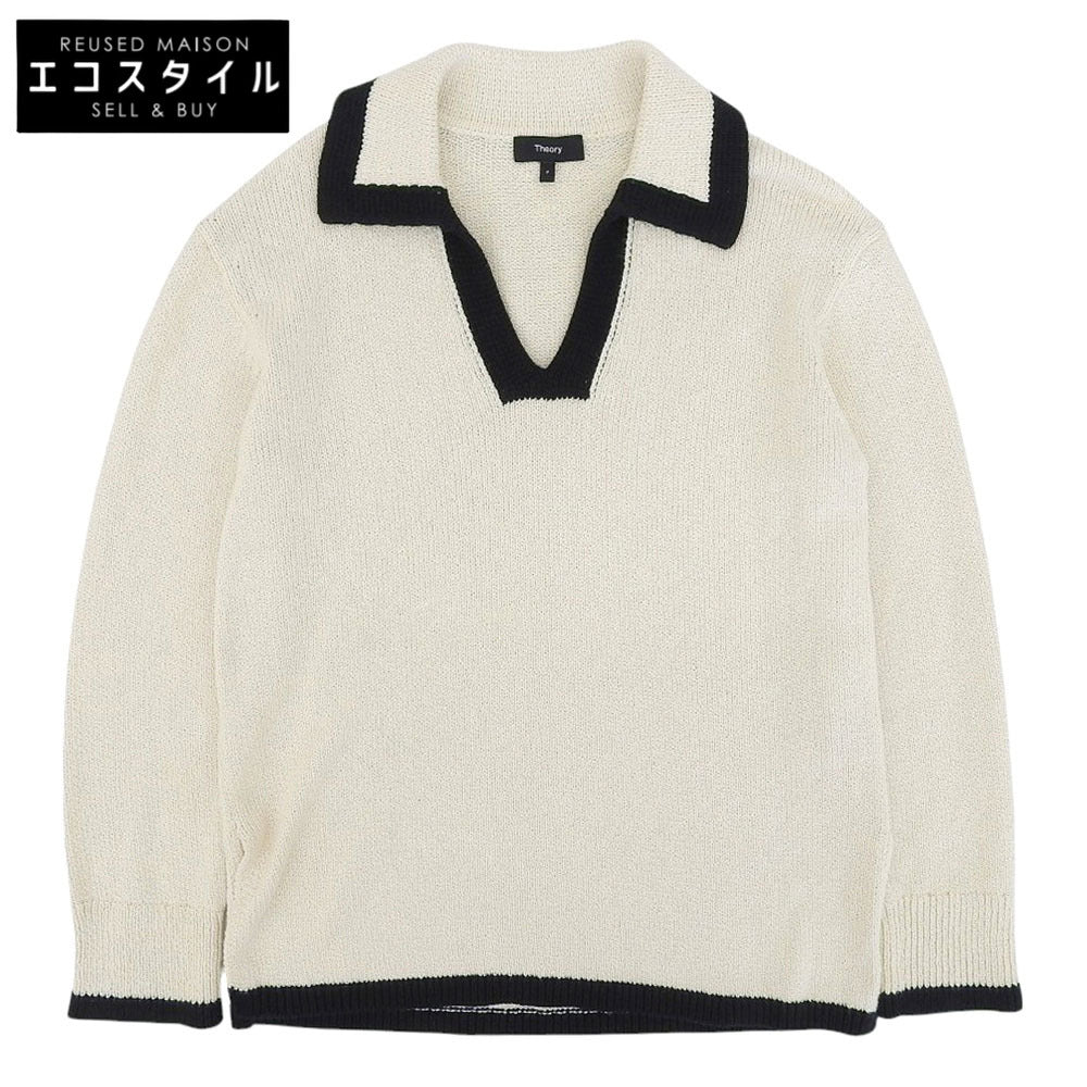 Theory セオリー Wave Boucle OW LS Pullover トップス レディース ホワイト×ネイビー P 24SS トップス P