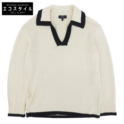 Theory セオリー Wave Boucle OW LS Pullover トップス レディース ホワイト×ネイビー P 24SS トップス P