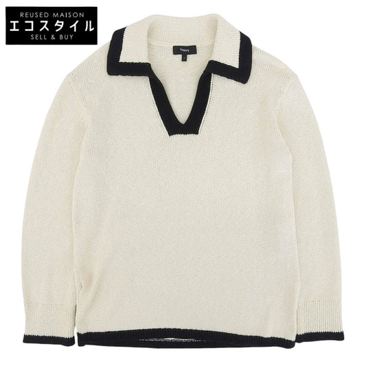 Theory セオリー Wave Boucle OW LS Pullover トップス レディース ホワイト×ネイビー P 24SS トップス P