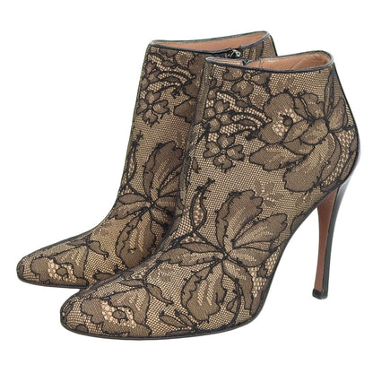 ALAIA アライア 新品同様 フラワーモチーフ レース ショートブーツ レディース ブラック オレンジ 35 シューズ 35