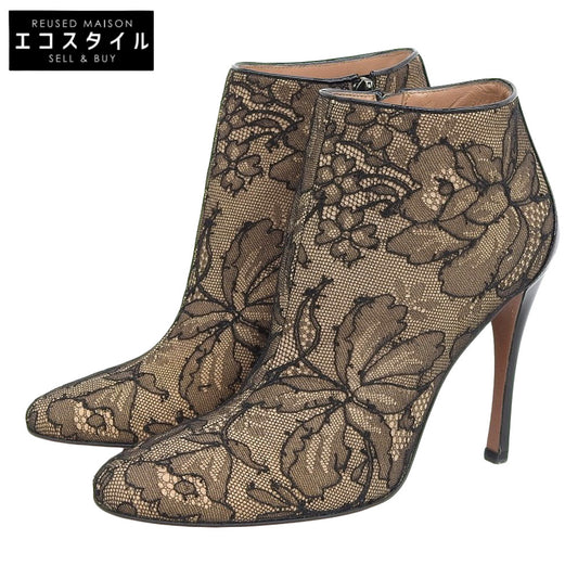 ALAIA アライア 新品同様 フラワーモチーフ レース ショートブーツ レディース ブラック オレンジ 35 シューズ 35