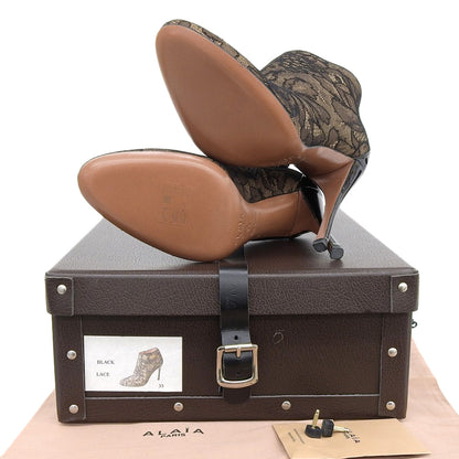 ALAIA アライア 新品同様 フラワーモチーフ レース ショートブーツ レディース ブラック オレンジ 35 シューズ 35