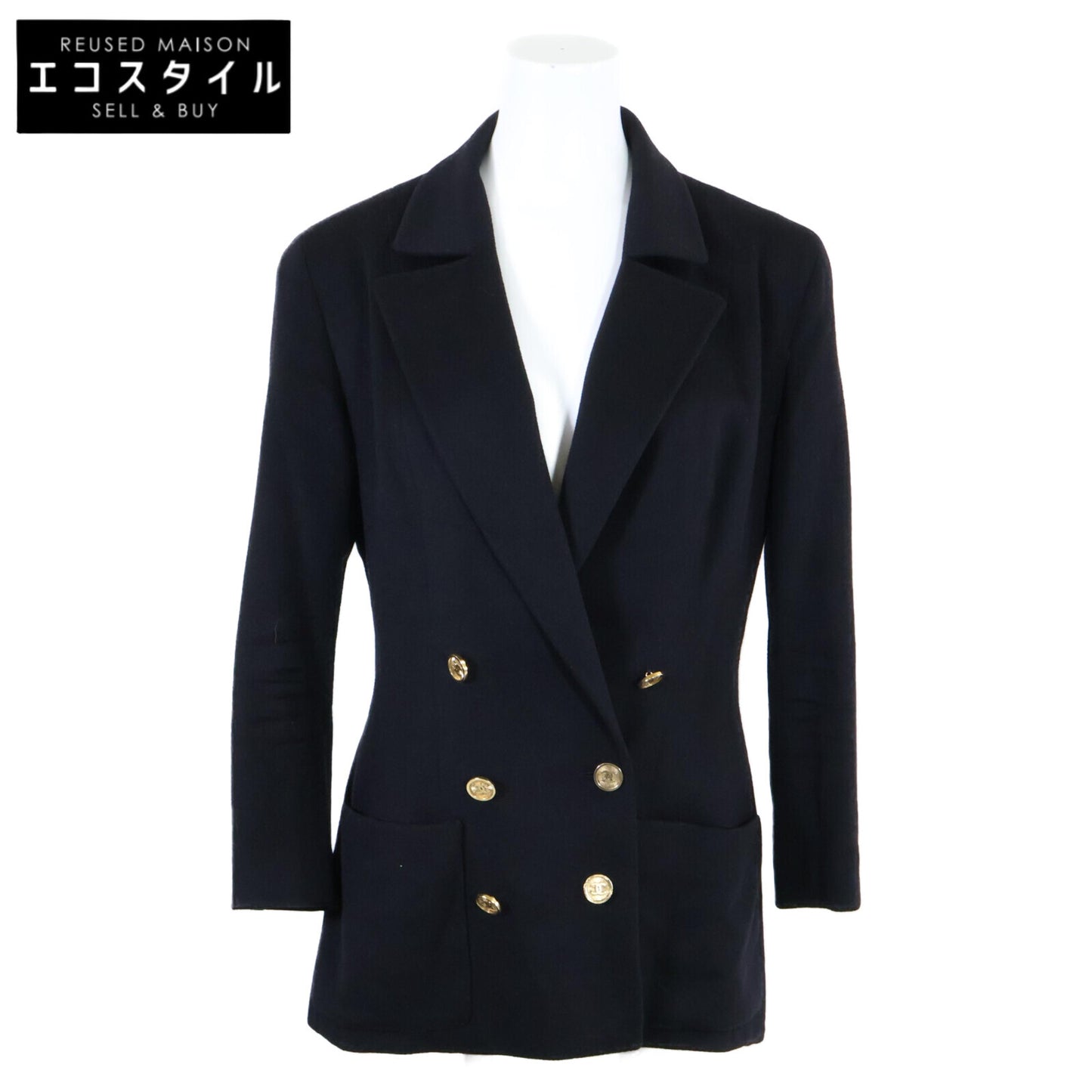 CHANEL シャネル 21652 カシミヤ100% ココマークボタン ダブルブレスト ピークドラペル ジャケット 36