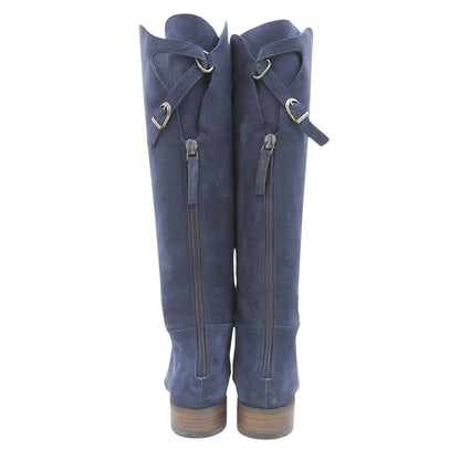 SARTORE サルトル スエード バックベルト ロングブーツ レディース ネイビー 35 1/2 シューズ 35.5