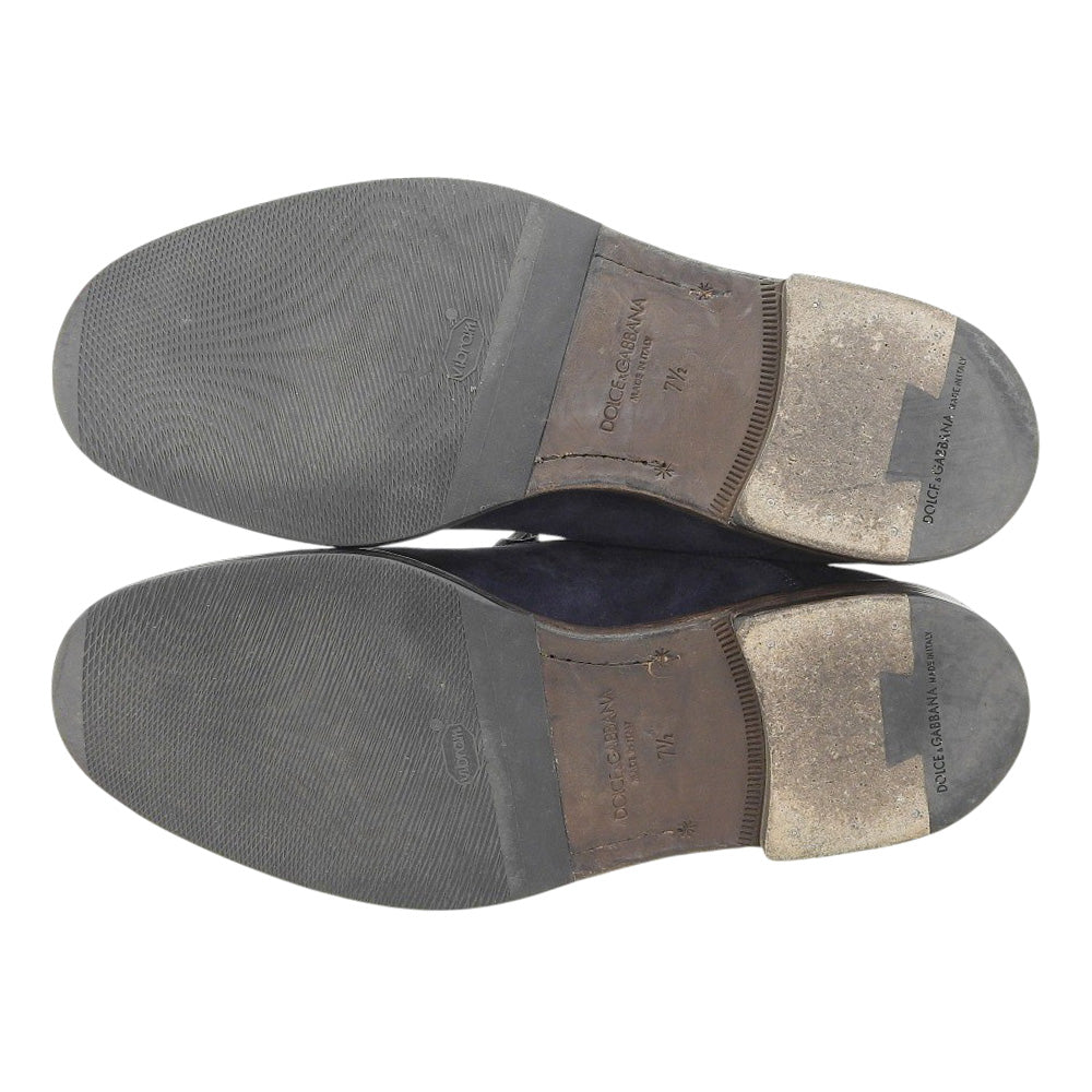 DOLCE&GABBANA ドルチェアンドガッバーナ スエード パンチング飾り プレーントゥ シューズ メンズ ネイビー 7 1/2 A20021 シューズ 7.5