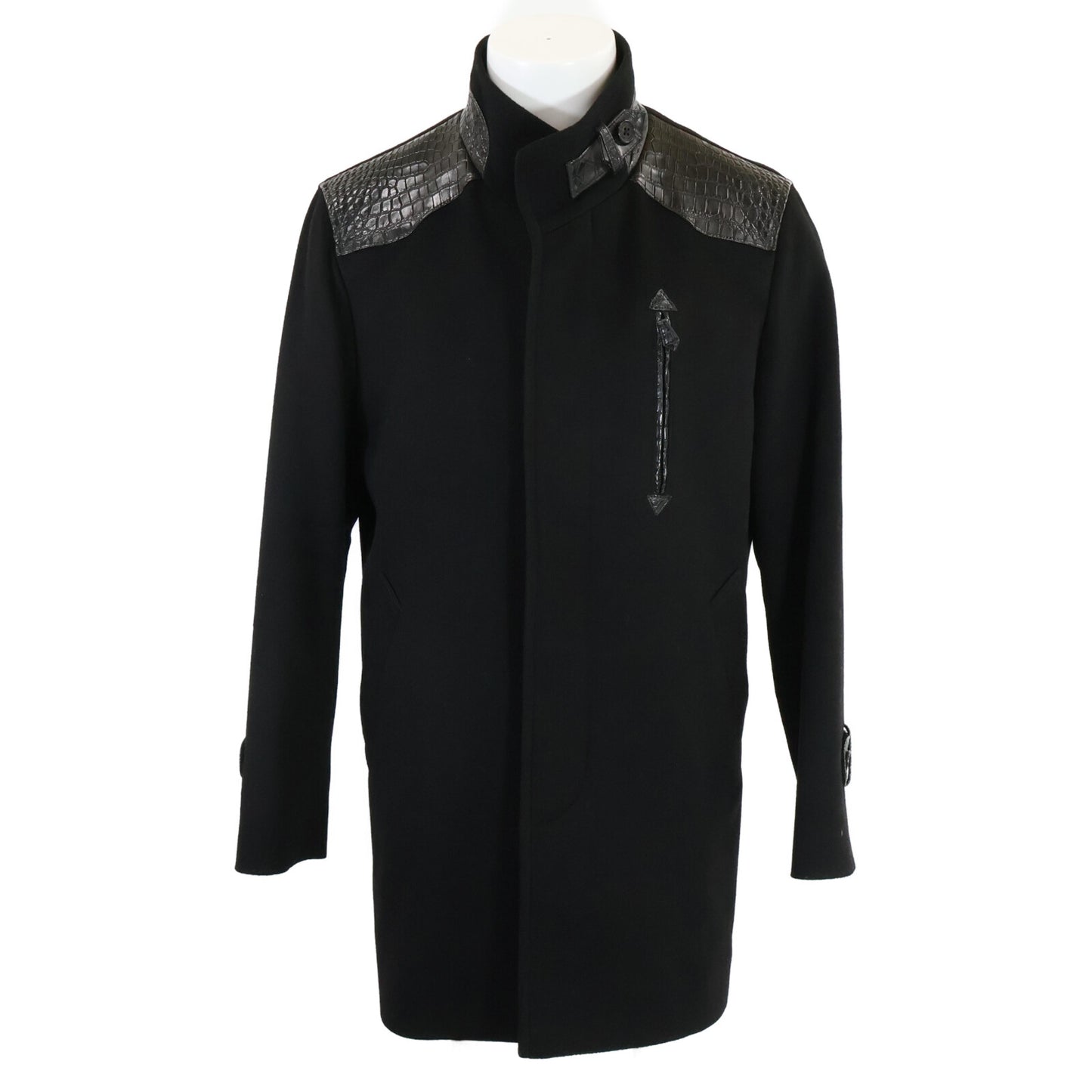 ZELE-PARIS ゼルパリ 美品 部分クロコダイル カシミヤ スタンドカラー コート