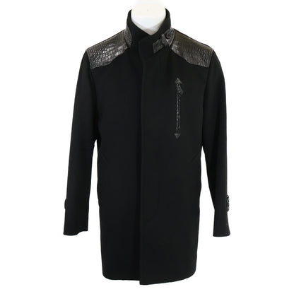 ZELE-PARIS ゼルパリ 美品 部分クロコダイル カシミヤ スタンドカラー コート