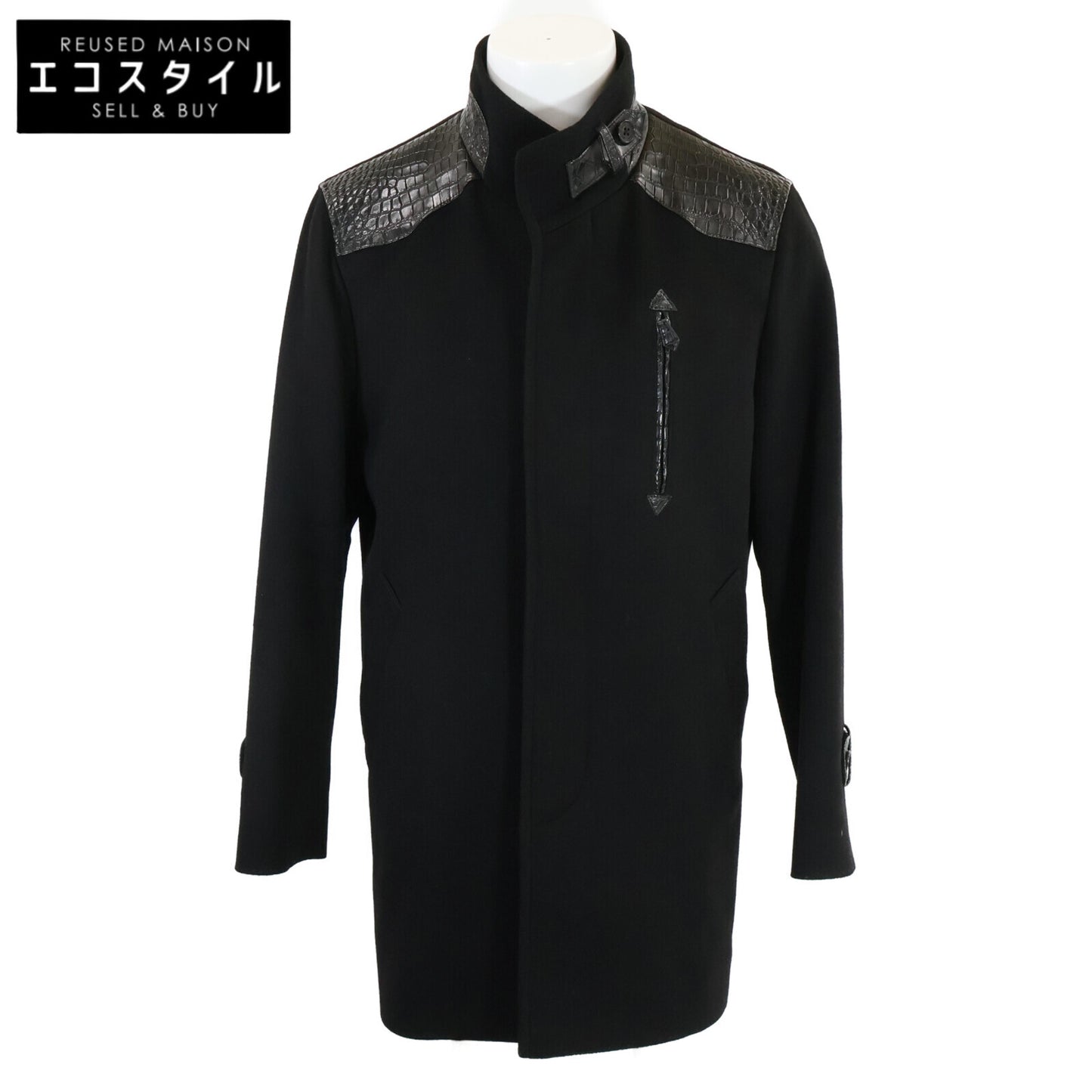 ZELE-PARIS ゼルパリ 美品 部分クロコダイル カシミヤ スタンドカラー コート