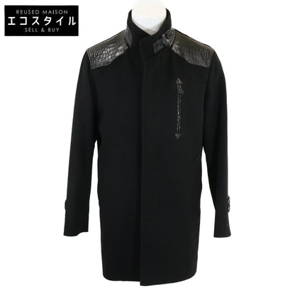 ZELE-PARIS ゼルパリ 美品 部分クロコダイル カシミヤ スタンドカラー コート